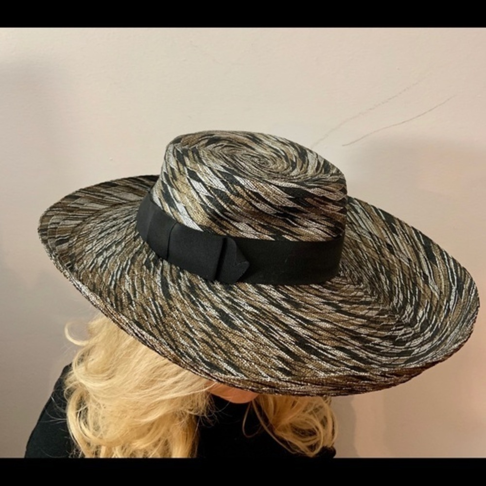 Vintage Leslie James Wide Brim Black Tan Hat